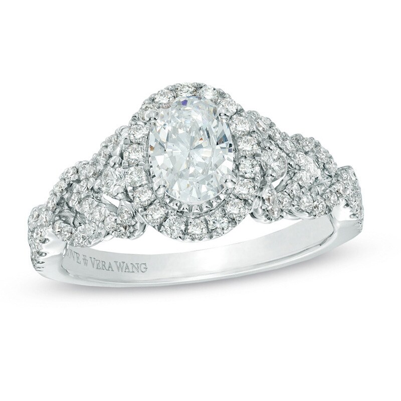 Main Image 1 of Vera Wang Love Collection 1 CT. T.W. Oval Diamond Frame Engagement Ring in 14K White Gold