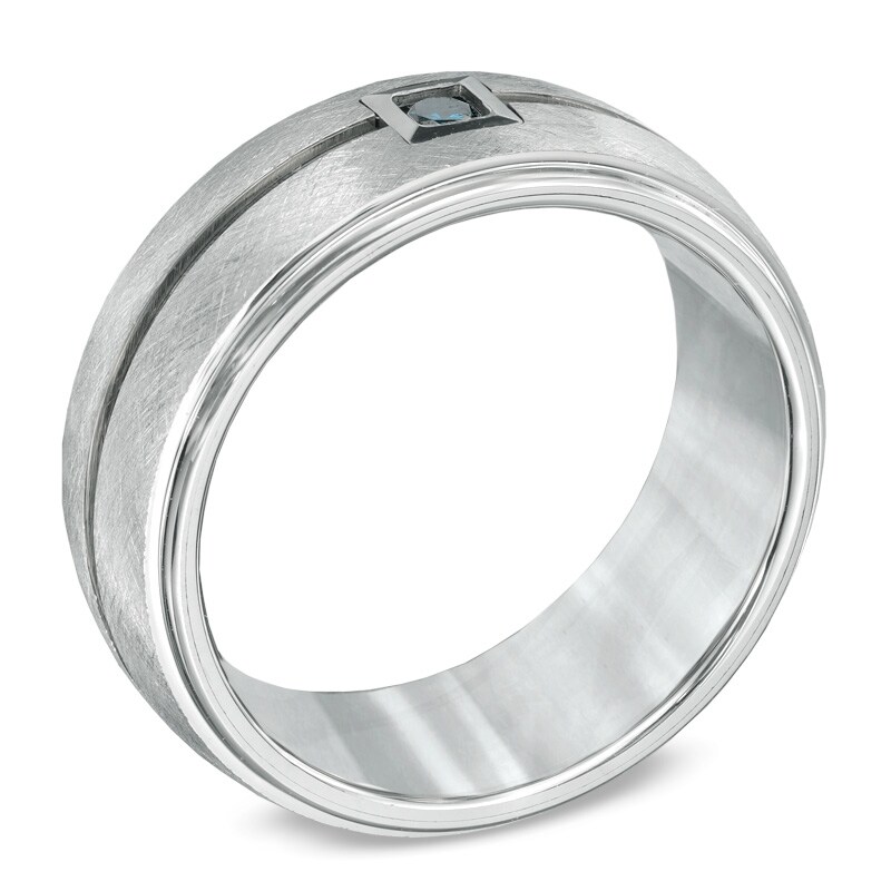 Main Image 2 of Triton 1/10 CT. Enhanced Blue Diamond Comfort Fit Wedding Band in White Tungsten - Size 10