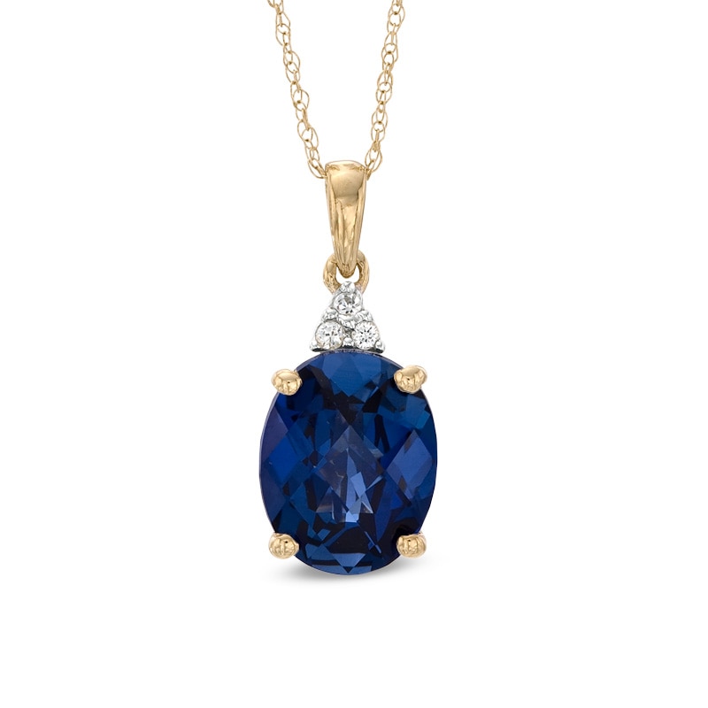 Oval Lab-Created Blue and White Sapphire Pendant in 10K Gold