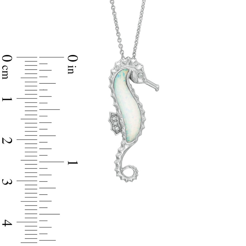 Lab-Created Opal and Diamond Accent Seahorse Pendant in Sterling Silver