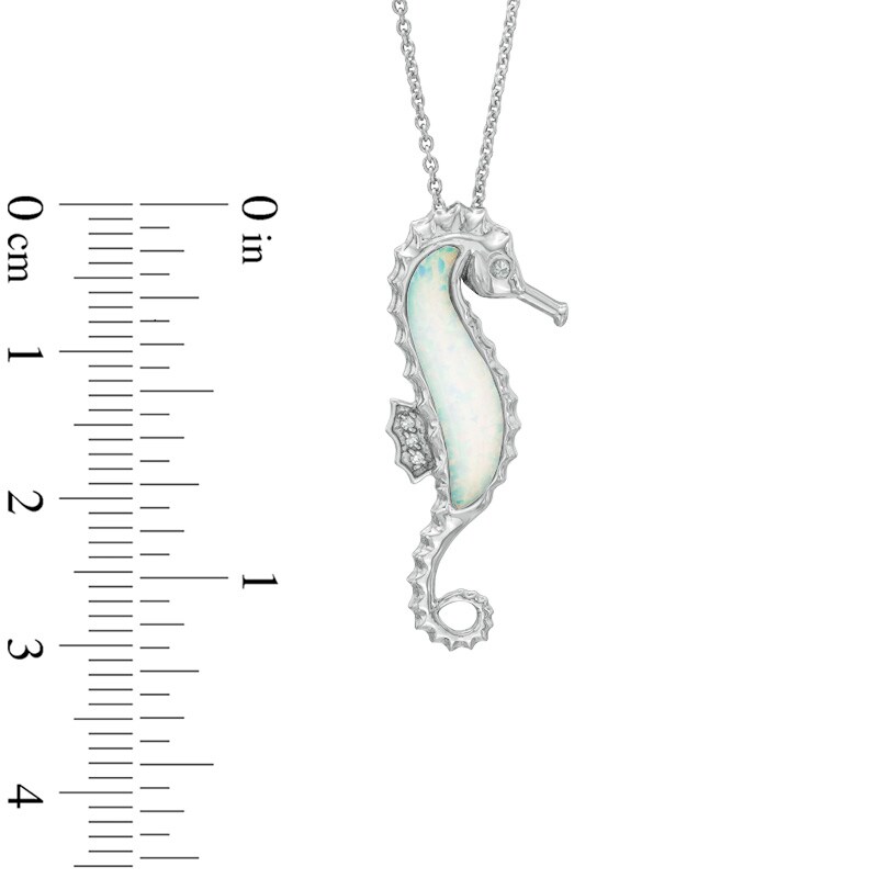 Main Image 2 of Lab-Created Opal and Diamond Accent Seahorse Pendant in Sterling Silver