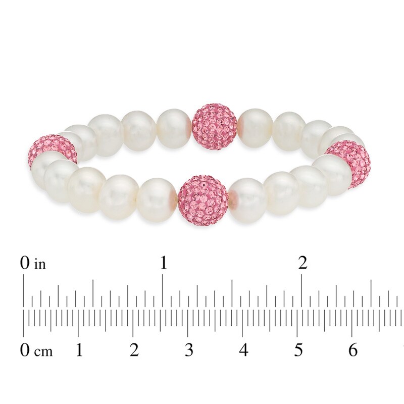 Main Image 2 of 8.0-9.0mm Freshwater Cultured Pearl and Pink Crystal Bead Stretch Bracelet-7.25"