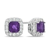 Thumbnail Image 0 of 5.0mm Cushion-Cut Amethyst and Lab-Created White Sapphire Frame Stud Earrings in Sterling Silver