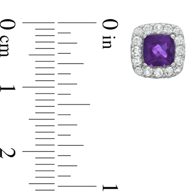 5.0mm Cushion-Cut Amethyst and Lab-Created White Sapphire Frame Stud Earrings in Sterling Silver