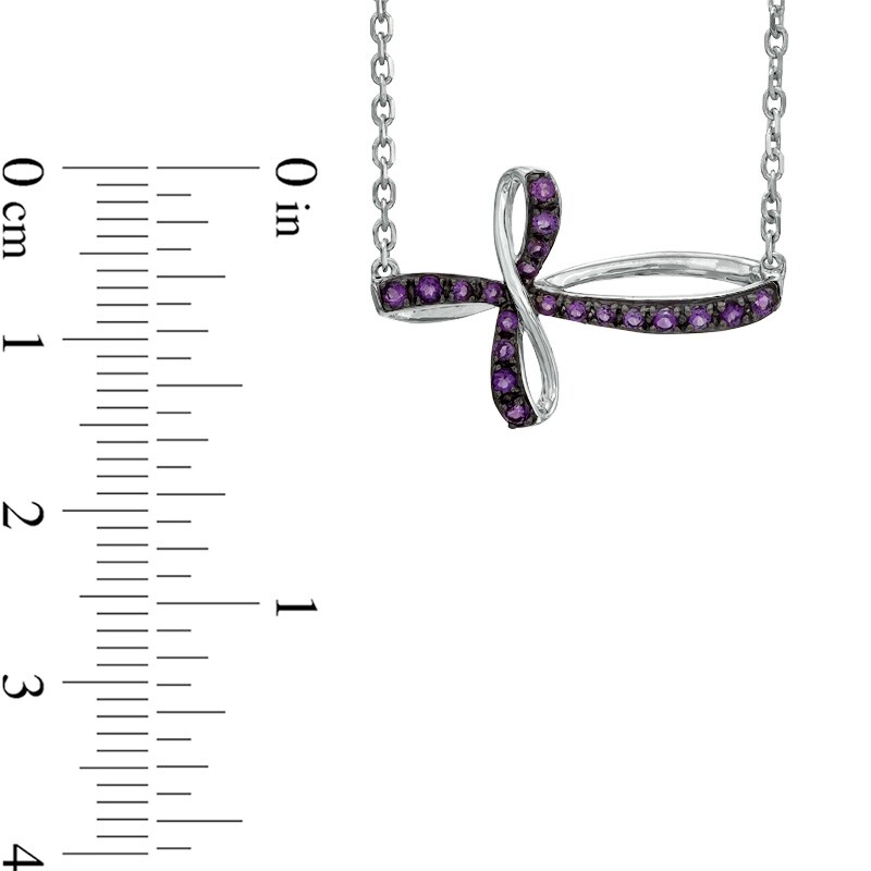 Main Image 2 of Amethyst Sideways Loop Cross Necklace in Sterling Silver