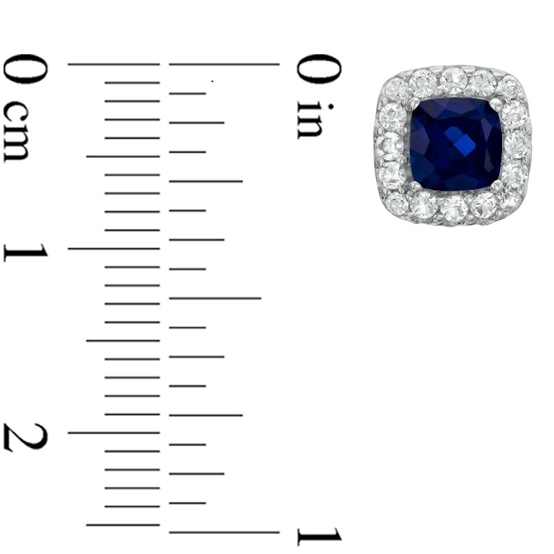 Main Image 2 of 5.0mm Cushion-Cut Lab-Created Blue and White Sapphire Frame Stud Earrings in Sterling Silver