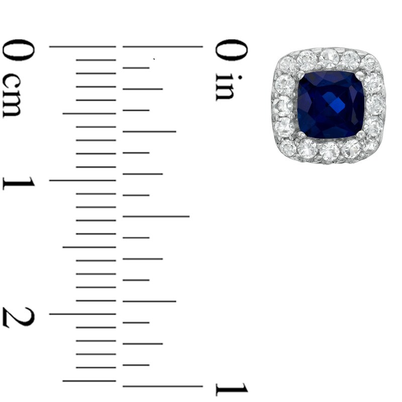 5.0mm Cushion-Cut Lab-Created Blue and White Sapphire Frame Stud Earrings in Sterling Silver