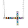 Thumbnail Image 1 of Multi-Gemstone Sideways Cross Necklace in Sterling Silver