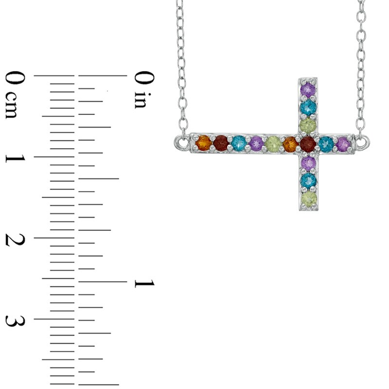 Main Image 2 of Multi-Gemstone Sideways Cross Necklace in Sterling Silver