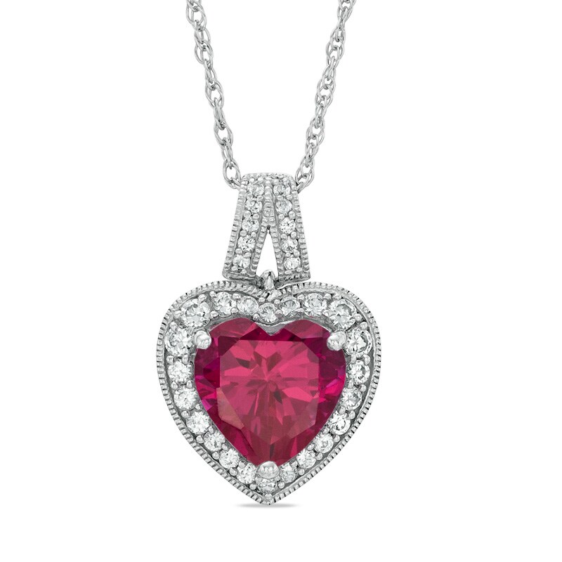 Main Image 1 of 9.0mm Heart-Shaped Lab-Created Ruby and White Sapphire Frame Pendant in Sterling Silver