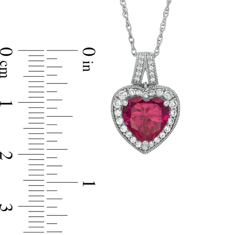 Main Image 2 of 9.0mm Heart-Shaped Lab-Created Ruby and White Sapphire Frame Pendant in Sterling Silver