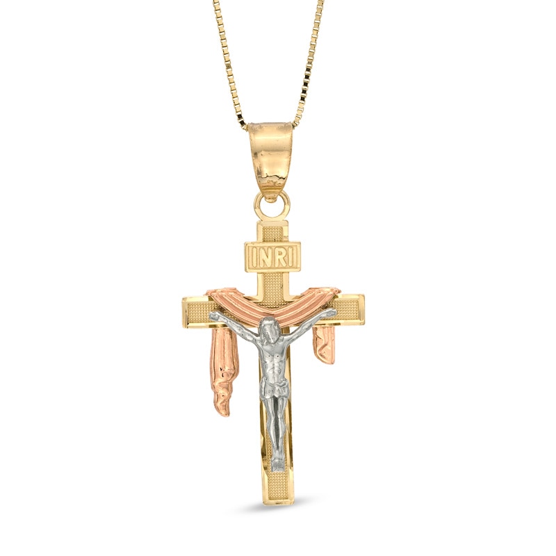 Crucifix Pendant in 10K Tri-Tone Gold