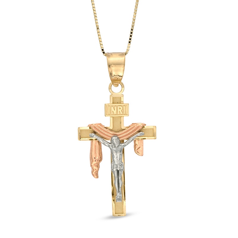 Main Image 1 of Crucifix Pendant in 10K Tri-Tone Gold