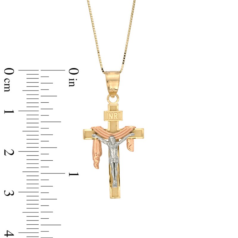 Crucifix Pendant in 10K Tri-Tone Gold