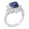 Thumbnail Image 1 of 8.0mm Cushion-Cut Lab-Created Blue and White Sapphire Starburst Ring in Sterling Silver