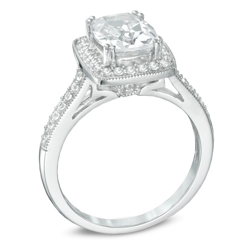 Cushion-Cut Lab-Created White Sapphire Frame Ring in Sterling Silver