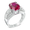Thumbnail Image 2 of Oval Lab-Created Ruby and White Sapphire Ring in Sterling Silver