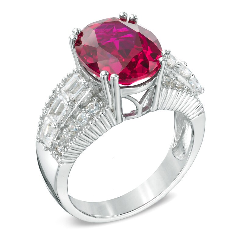 Main Image 2 of Oval Lab-Created Ruby and White Sapphire Ring in Sterling Silver