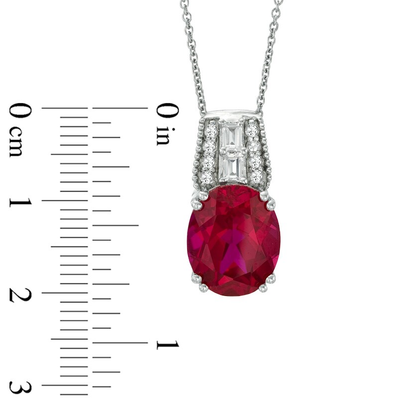 Main Image 2 of Oval Lab-Created Ruby and White Sapphire Pendant in Sterling Silver