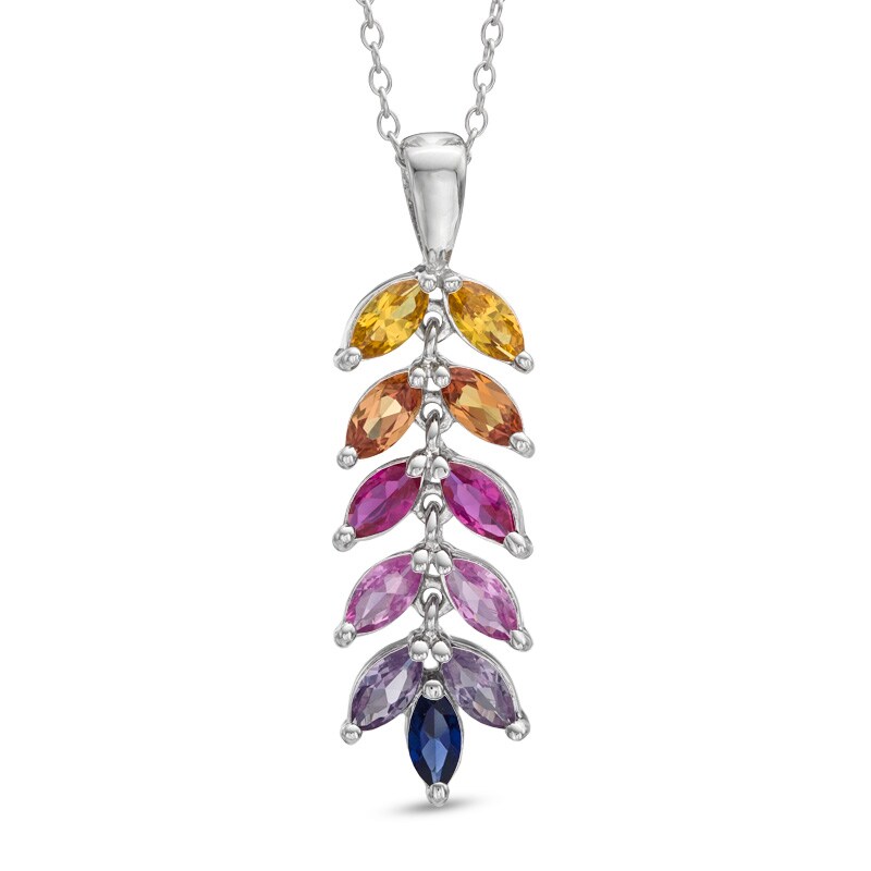 Main Image 1 of Marquise-Cut Lab-Created Multi-Gemstone Pendant in Sterling Silver