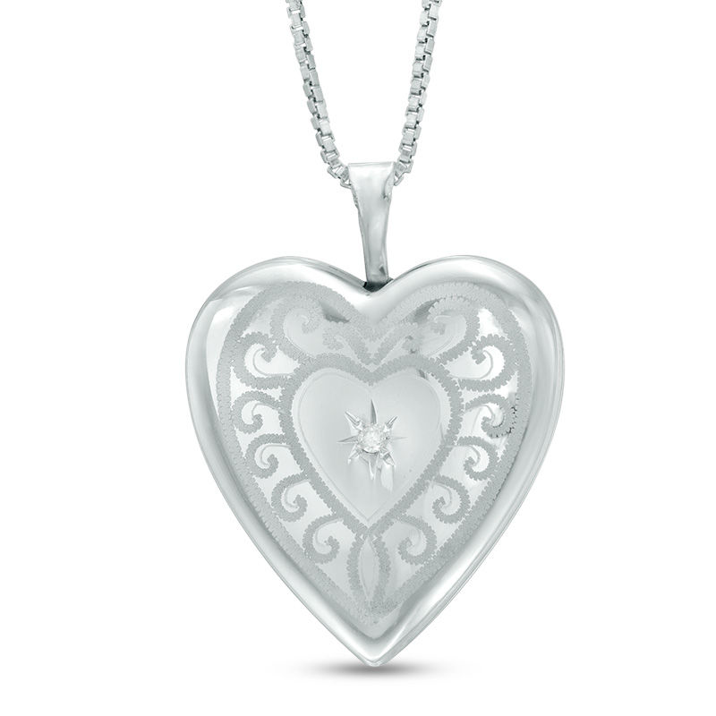 Heart Locket Necklace Diamond Accents Sterling Silver