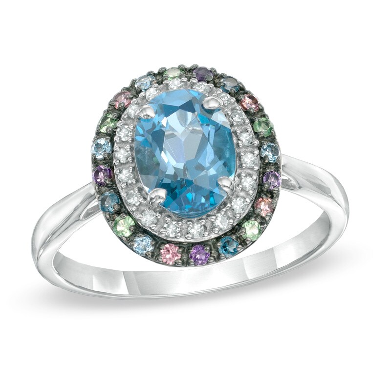 Multi-Gemstone and Diamond Accent Ring in 10K White Gold