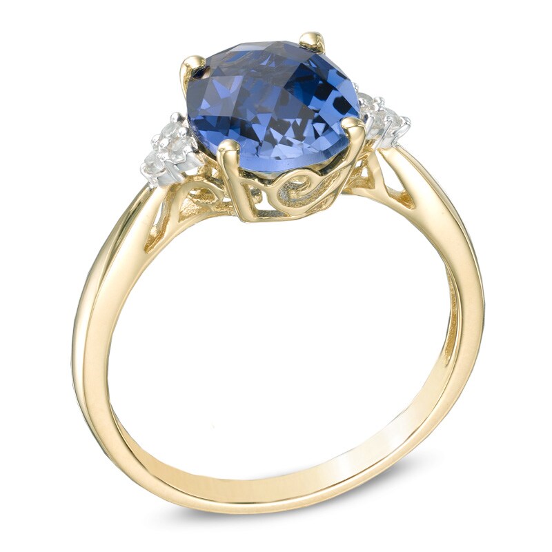 Oval Lab-Created Blue and White Sapphire Ring in 10K Gold