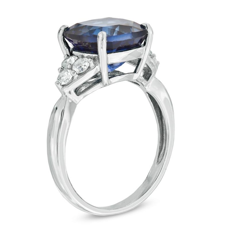 Main Image 2 of 10.0mm Cushion-Cut Lab-Created Blue and White Sapphire Ring in 10K White Gold