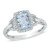 Thumbnail Image 1 of Cushion-Cut Aquamarine and 1/6 CT. T.W. Diamond Ring in 10K White Gold