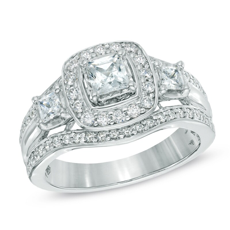 1 CT. T.W. Princess-Cut Diamond Three Stone Engagement Ring in 14K White Gold