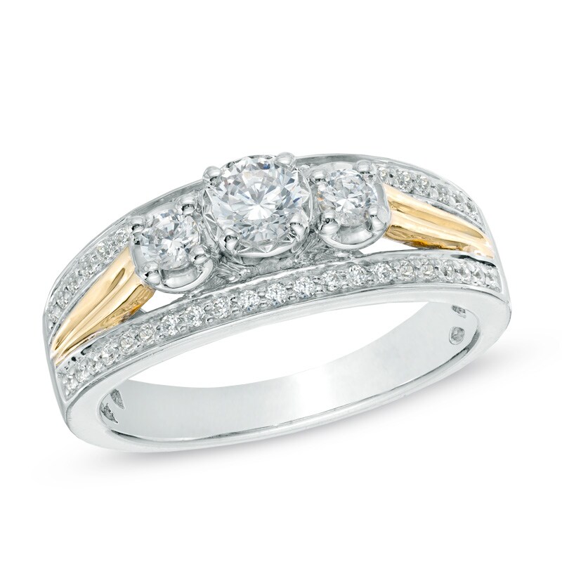 Main Image 1 of 1/2 CT. T.W. Diamond Three Stone Engagement Ring in 10K Two-Tone Gold