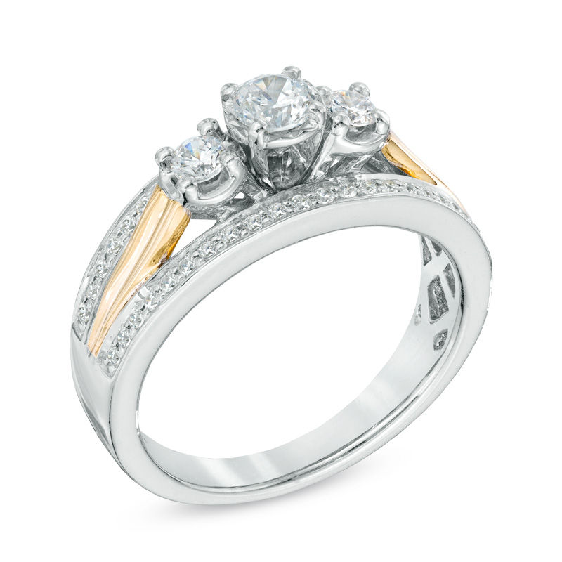 Main Image 2 of 1/2 CT. T.W. Diamond Three Stone Engagement Ring in 10K Two-Tone Gold
