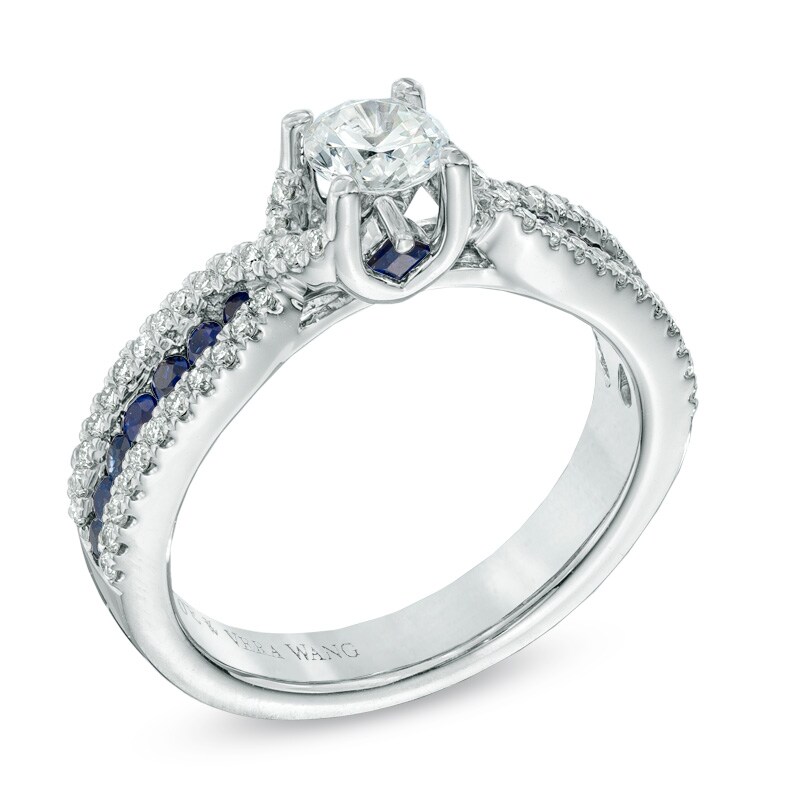 Vera Wang Love Collection 3/4 CT. T.W. Diamond and Blue Sapphire Engagement Ring in 14K White Gold