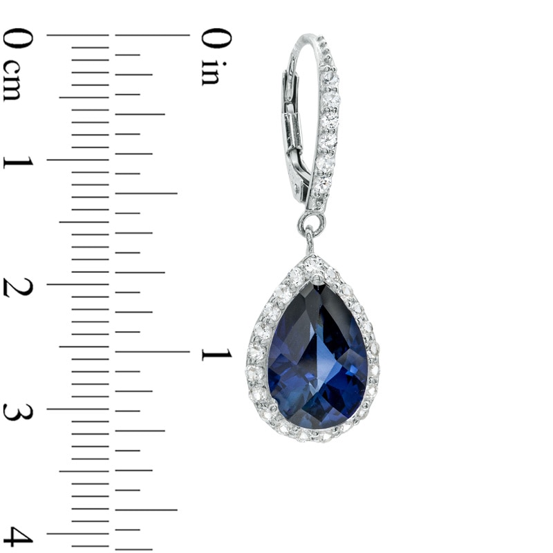 Main Image 2 of Pear-Shaped Lab-Created Blue and White Sapphire Frame Drop Earrings in Sterling Silver
