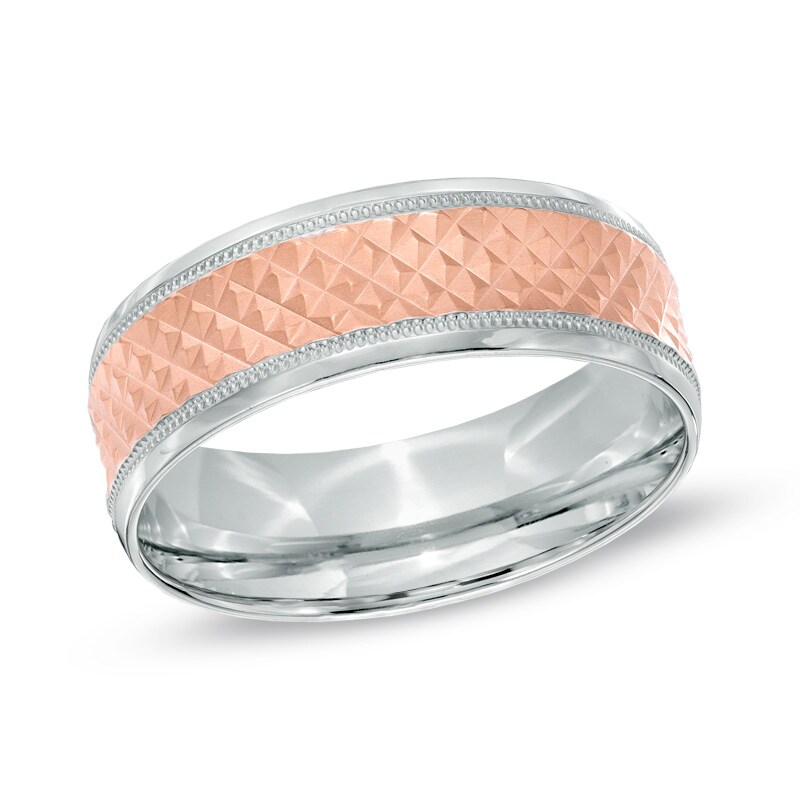 Main Image 1 of 7.0mm Diamond-Cut Wedding Band in 10K Two-Tone Gold