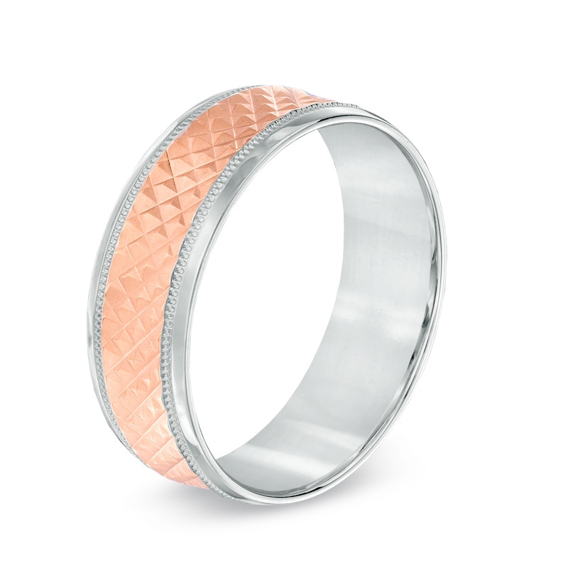 Main Image 2 of 7.0mm Diamond-Cut Wedding Band in 10K Two-Tone Gold