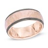 Thumbnail Image 1 of Men's 8.0mm Hammered Wedding Band in 10K Rose Gold with Black Rhodium Edges