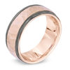Thumbnail Image 1 of Men's 8.0mm Hammered Wedding Band in 10K Rose Gold with Black Rhodium Edges