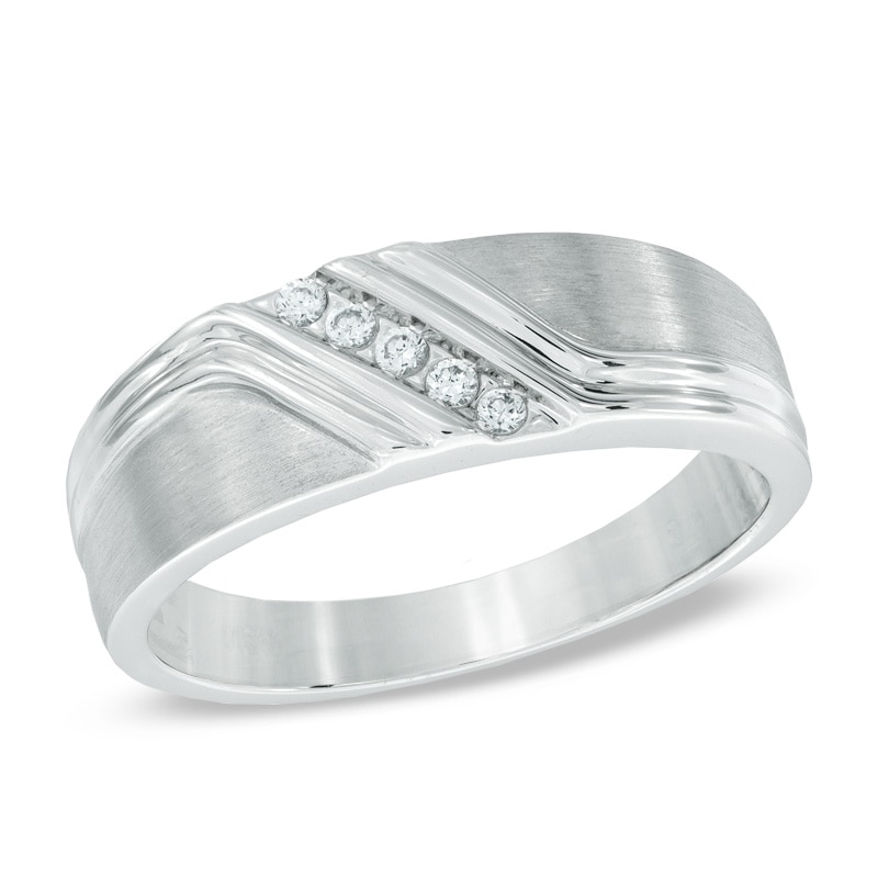 Main Image 1 of Men's 1/10 CT. T.W. Diamond Five Stone Slant Band in 10K White Gold