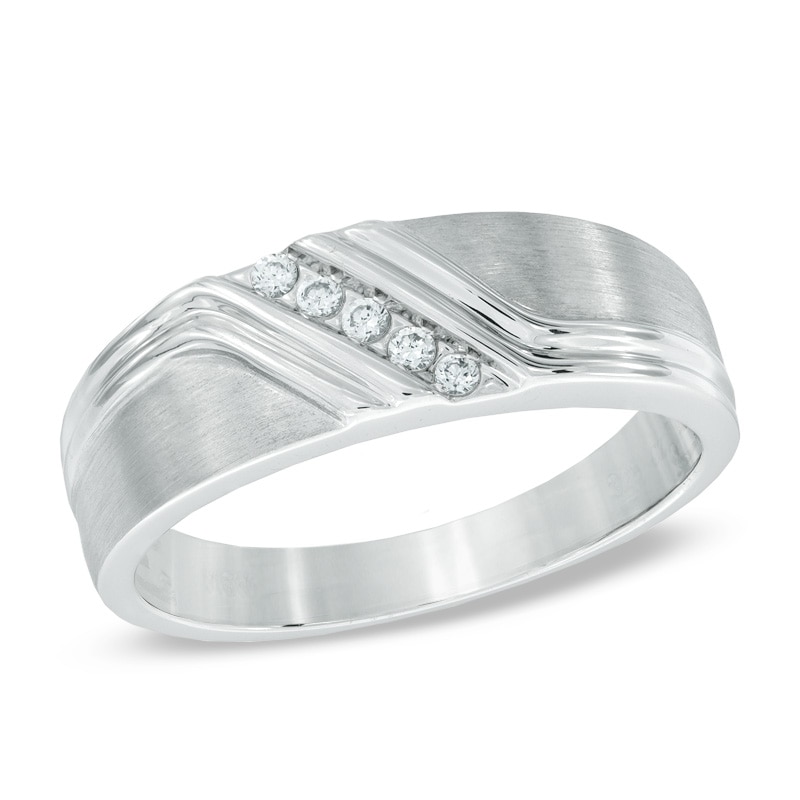 Men's 1/10 CT. T.W. Diamond Five Stone Slant Band in 10K White Gold