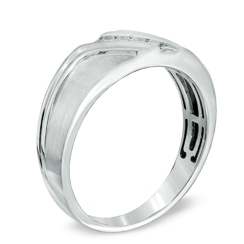 Main Image 2 of Men's 1/10 CT. T.W. Diamond Five Stone Slant Band in 10K White Gold