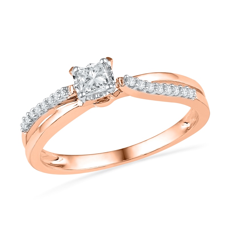 1/4 CT. T.W. Princess-Cut Diamond Split Shank Promise Ring in 10K Rose Gold