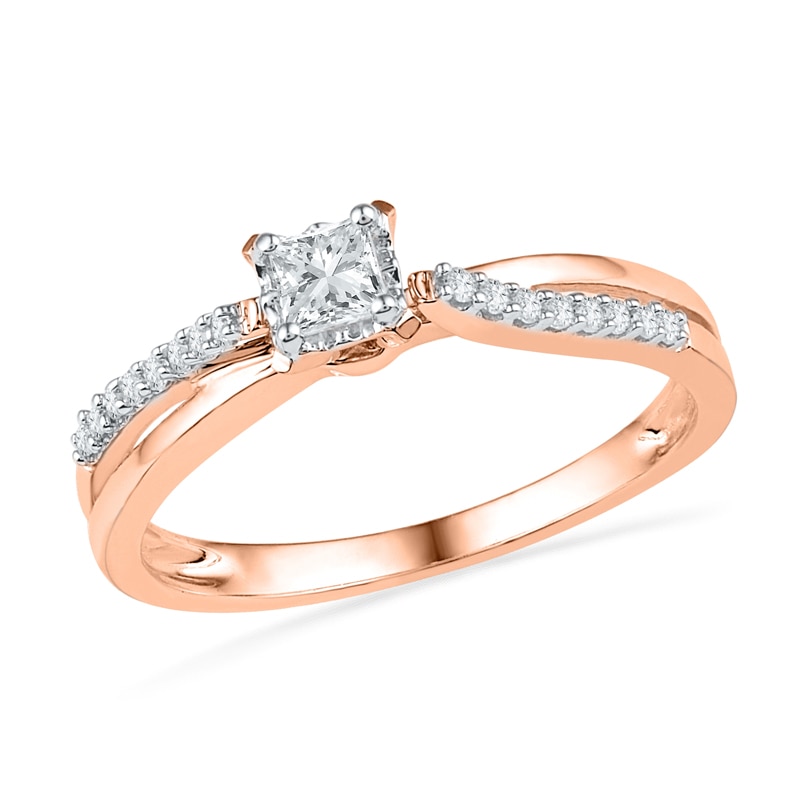 Main Image 1 of 1/4 CT. T.W. Princess-Cut Diamond Split Shank Promise Ring in 10K Rose Gold