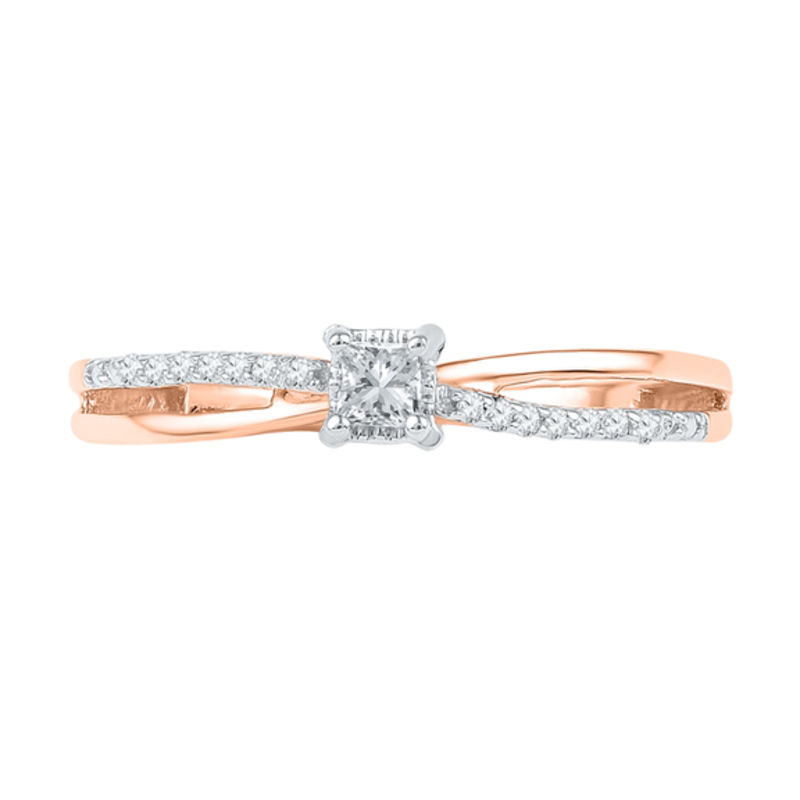 Main Image 2 of 1/10 CT. T.W. Princess-Cut Diamond Split Shank Promise Ring in 10K Rose Gold