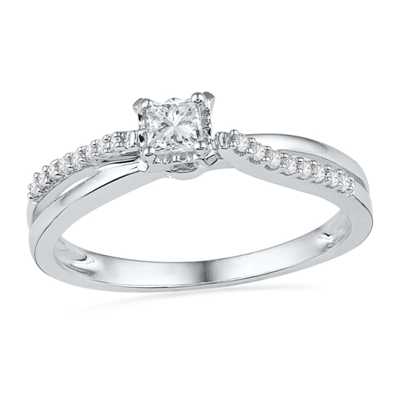 Main Image 1 of 1/4 CT. T.W. Princess-Cut Diamond Split Shank Promise Ring in 10K White Gold