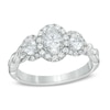 Thumbnail Image 0 of Celebration Ideal 1 CT. T.W. Oval Diamond Three Stone Engagement Ring in 14K White Gold (I/I1)