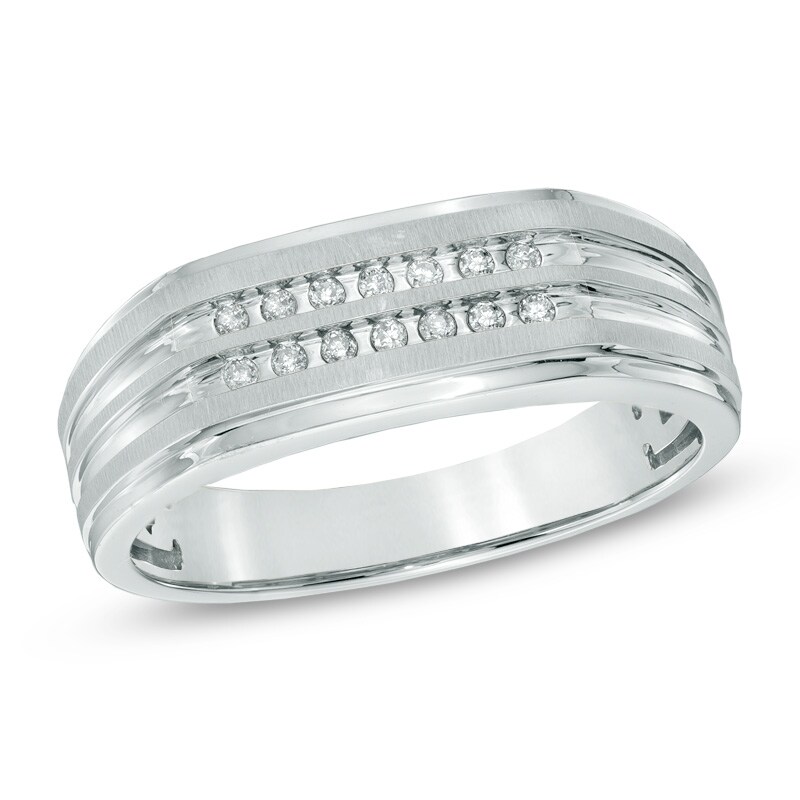 Main Image 1 of Men's 1/10 CT. T.W. Diamond Wedding Band in 10K White Gold