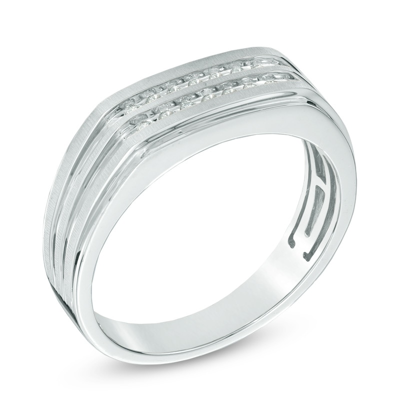 Main Image 2 of Men's 1/10 CT. T.W. Diamond Wedding Band in 10K White Gold