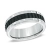 Thumbnail Image 1 of 8.0mm Comfort Fit Black Titanium Sprocket Inlay Cobalt Wedding Band - Size 10