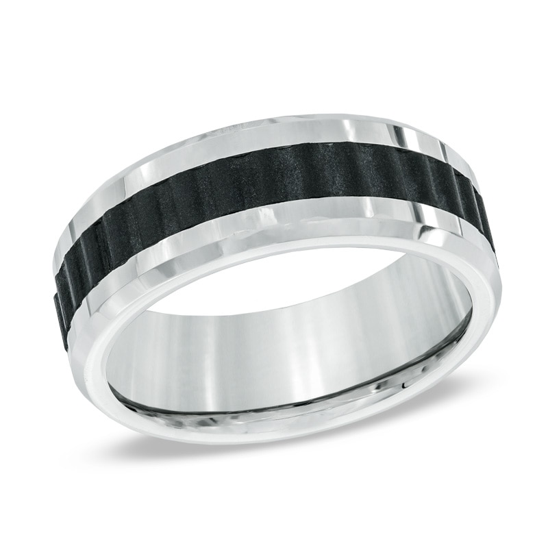 Main Image 1 of 8.0mm Comfort Fit Black Titanium Sprocket Inlay Cobalt Wedding Band - Size 10